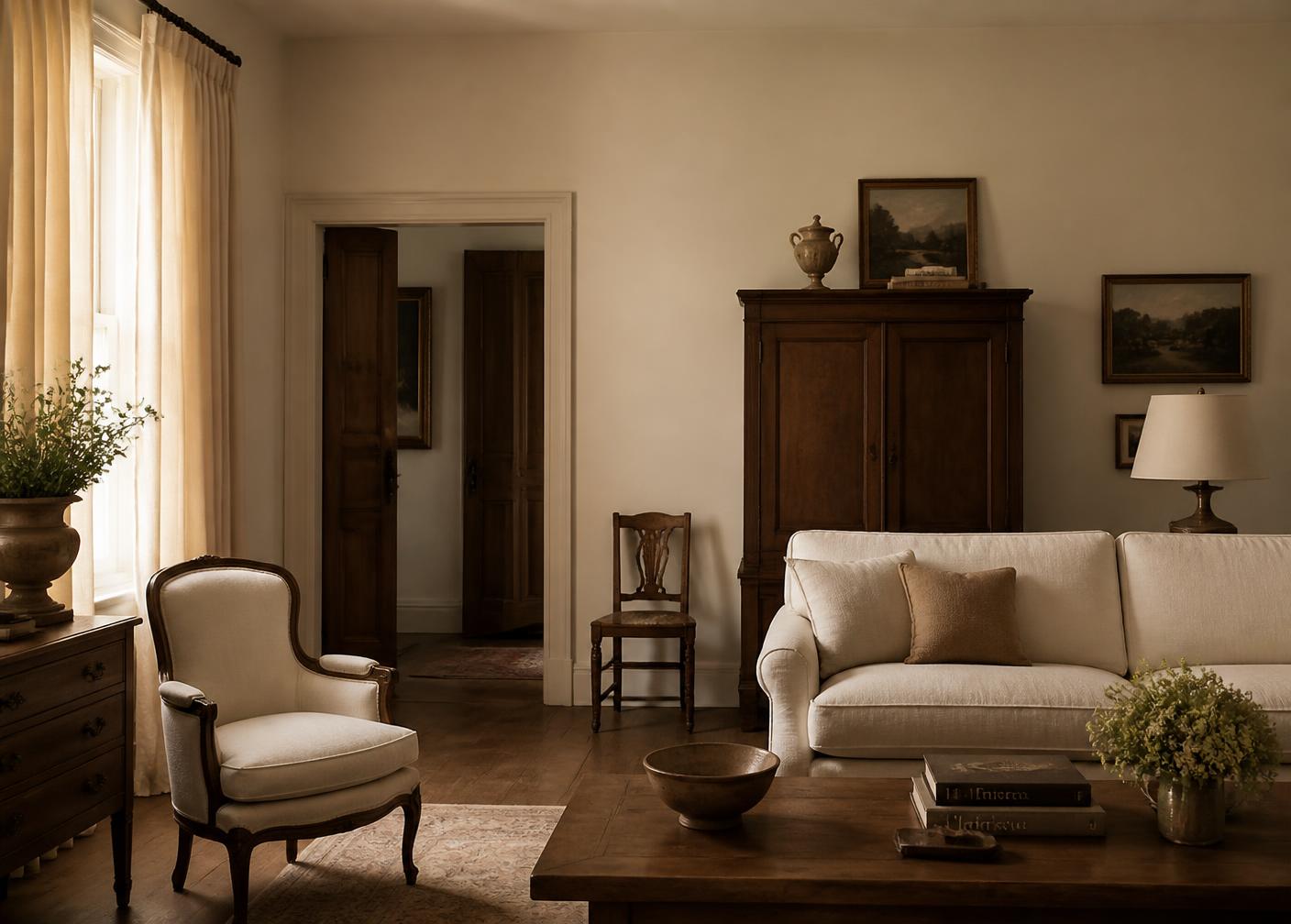 A refined traditional interior in warm natural light